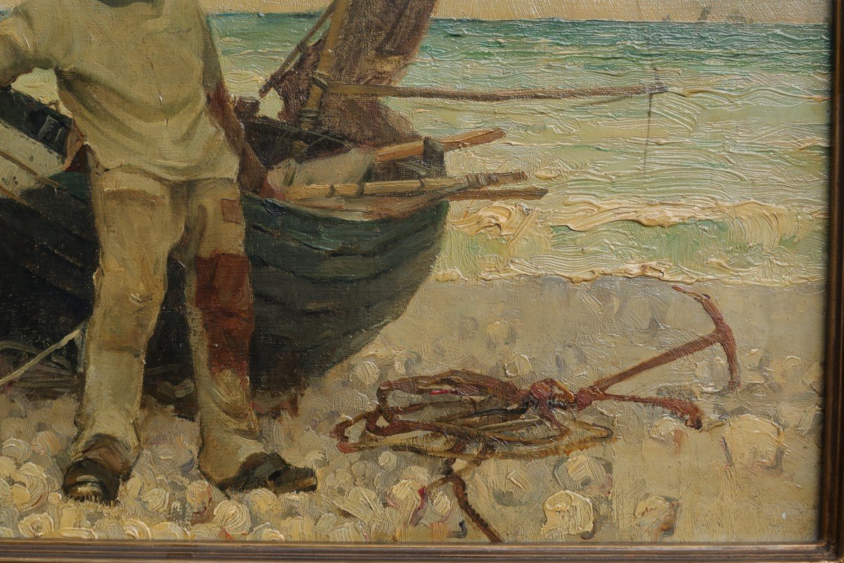 Henri Gaston Darien (1864-1926). Fisherman On The Beach In Etretat.-photo-3