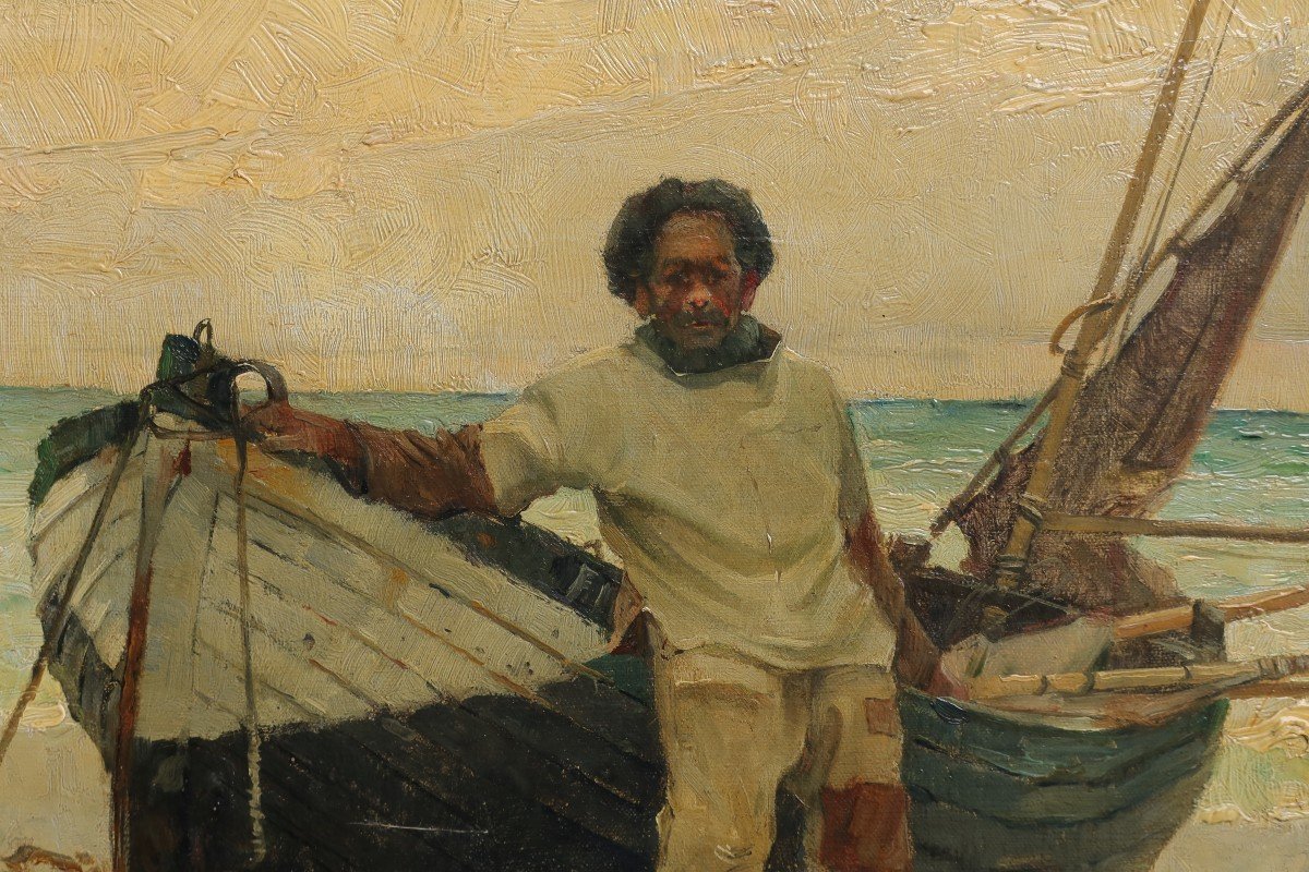 Henri Gaston Darien (1864-1926). Fisherman On The Beach In Etretat.-photo-5