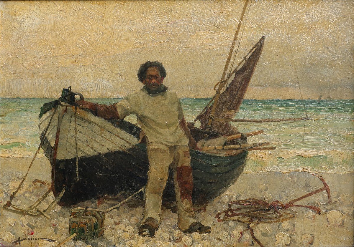 Henri Gaston Darien (1864-1926). Fisherman On The Beach In Etretat.