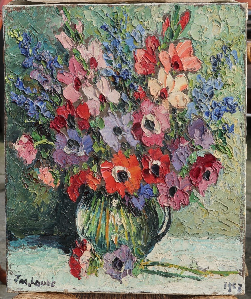Bouquet Of Flowers, Anemones. Jac Laubé 1957-photo-2