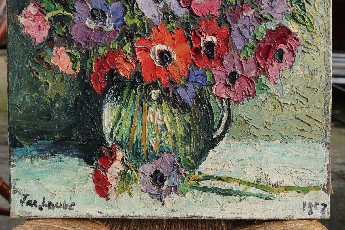 Bouquet Of Flowers, Anemones. Jac Laubé 1957-photo-1