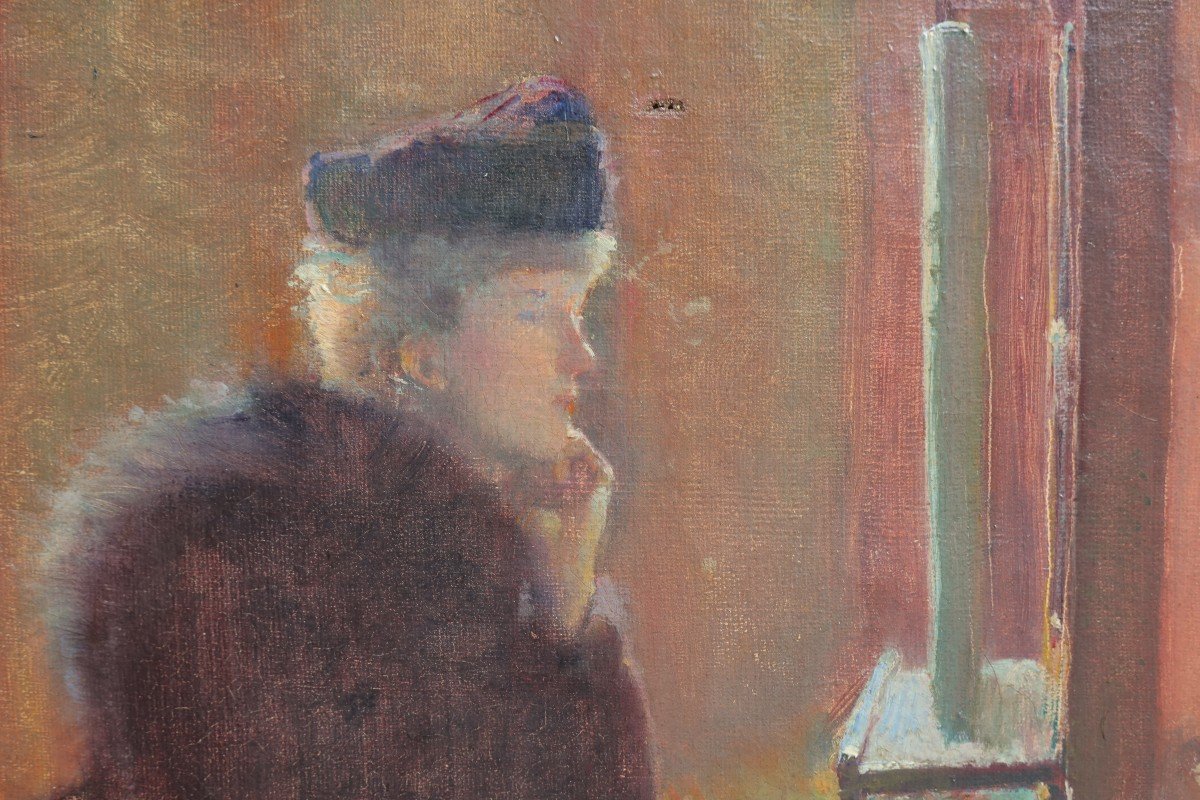 Femme regardant un tableau. Émile Auguste WERY (1868-1935)-photo-2