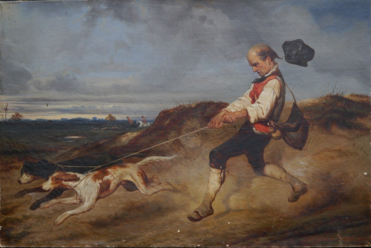 Chasseur et ses chiens 1852 Mathilde Rozet  d'après Le Poittevin
