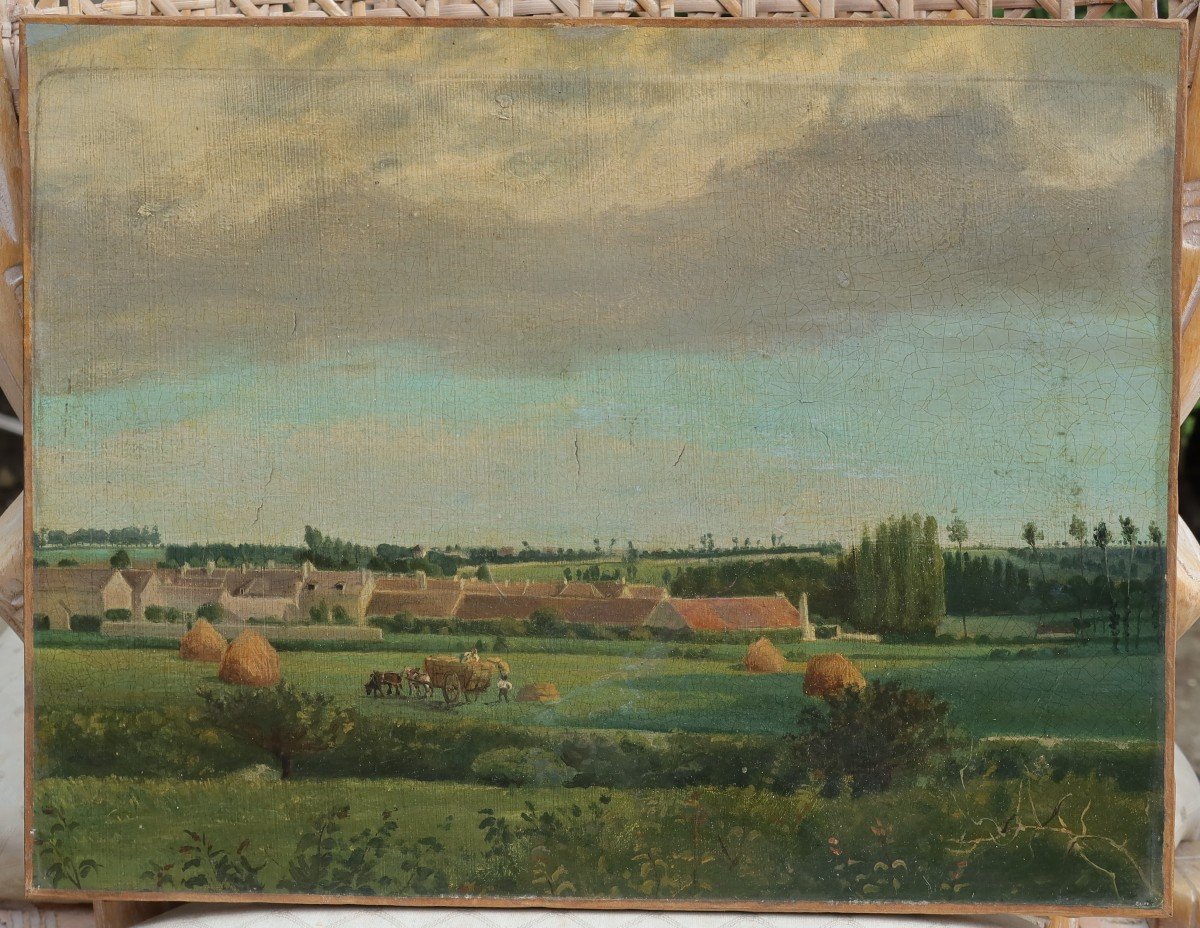 Paysage XIXè, scène rurale, le ramassage des foins-photo-2