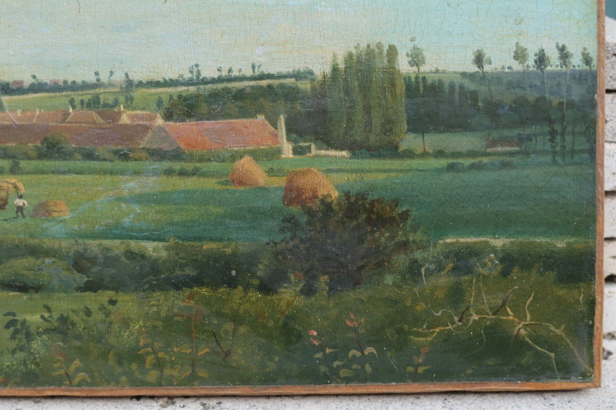 Paysage XIXè, scène rurale, le ramassage des foins-photo-1