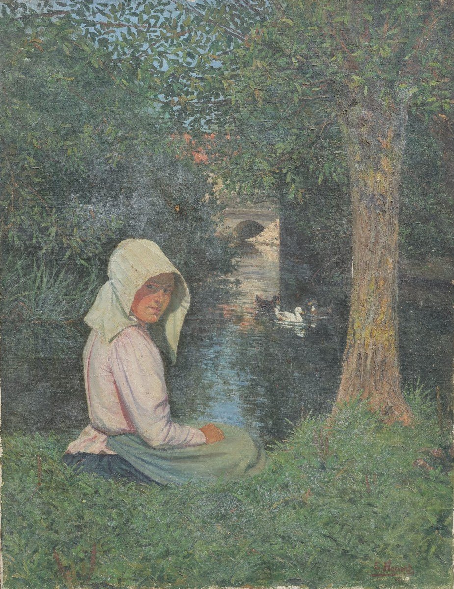 Young Girl By The River, 1901. Charles Nauert 19th-20th Century