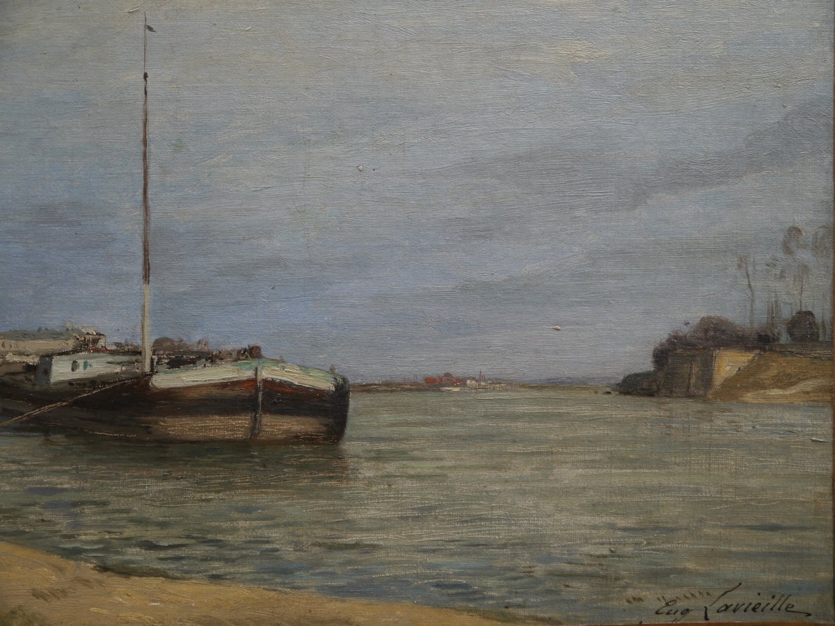 Barge On The Seine At Choisy-le-roi. Eugène Lavieille (1820-1889)-photo-4