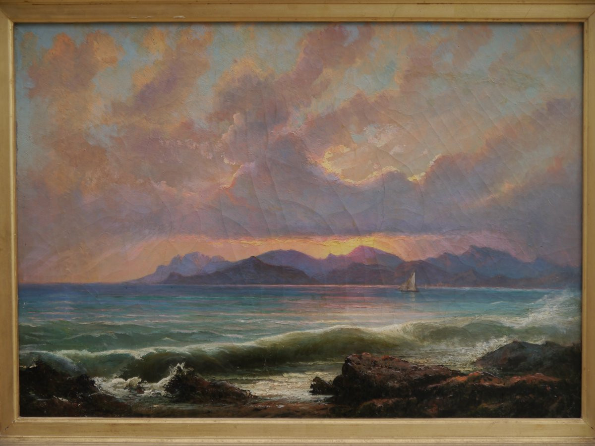 Marine In The Mediterranean, Late 19th Century, Formerly Attrib. Ch Pata (1827-1899)-photo-5