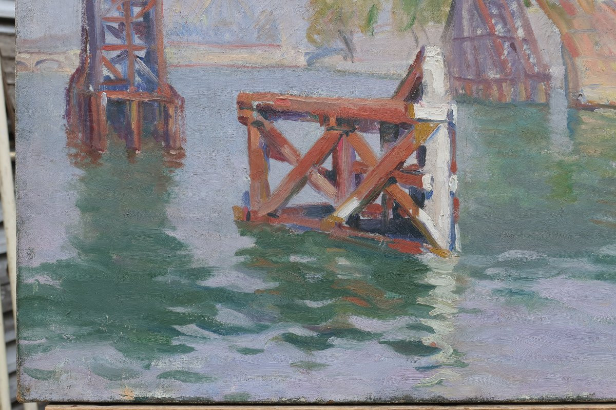 Paris, Temporary Tournelle Bridge 1924-1928. André Dudouit 20th Century-photo-1