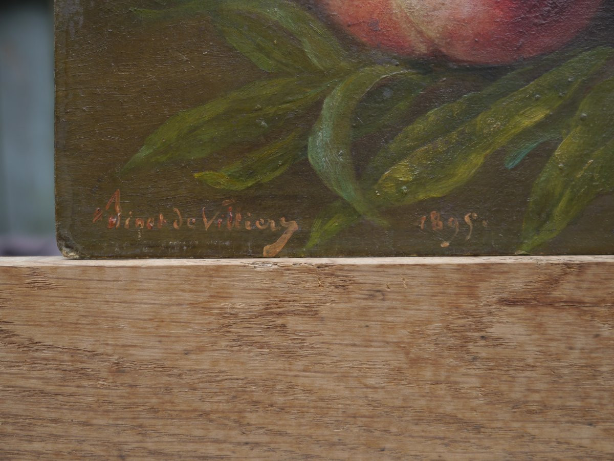 Charles-Louis-Marie Binot de Villiers XIXè. Nature morte aux pêches-photo-4