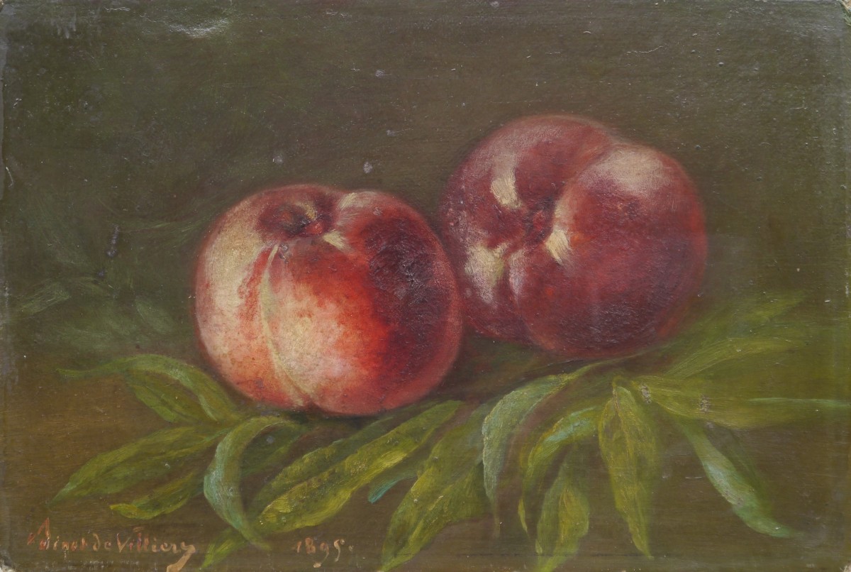 Charles-Louis-Marie Binot de Villiers XIXè. Nature morte aux pêches