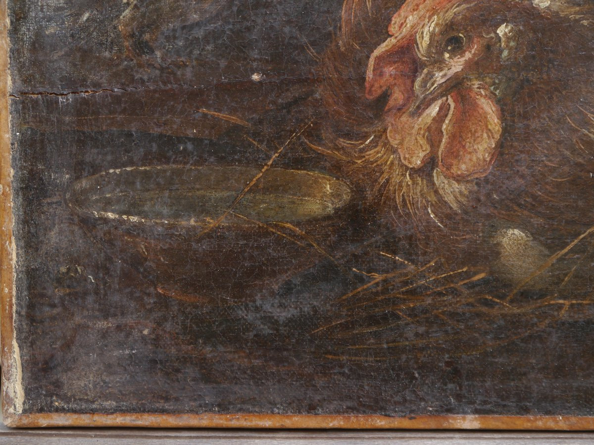 Hen And Bird Against A Landscape Background. Flemish Or Italian School, 17th Century.-photo-2