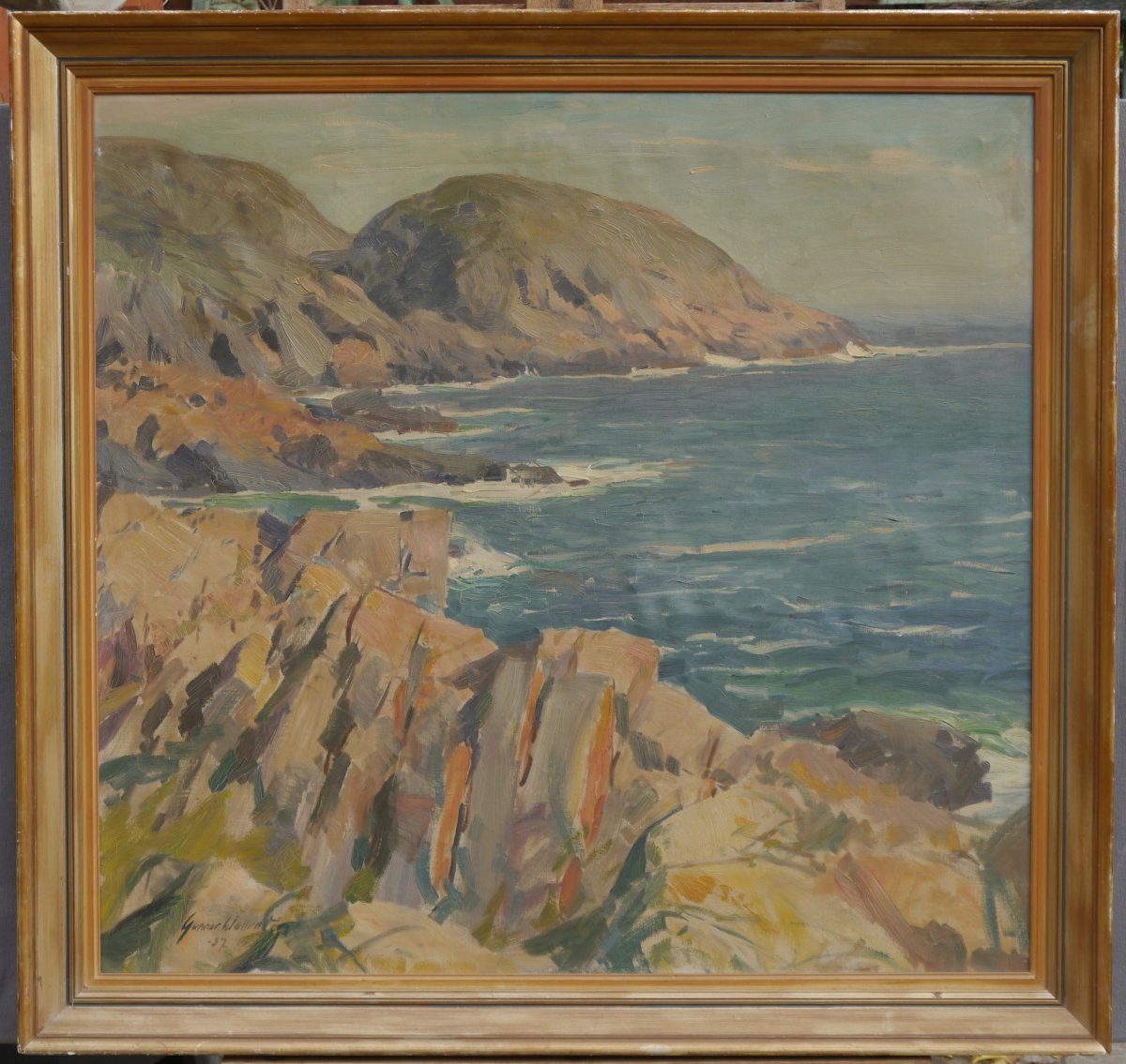 Marine, côte rocheuse. Gunnar WALLENTIN (1905-1985),peintre suédois-photo-2