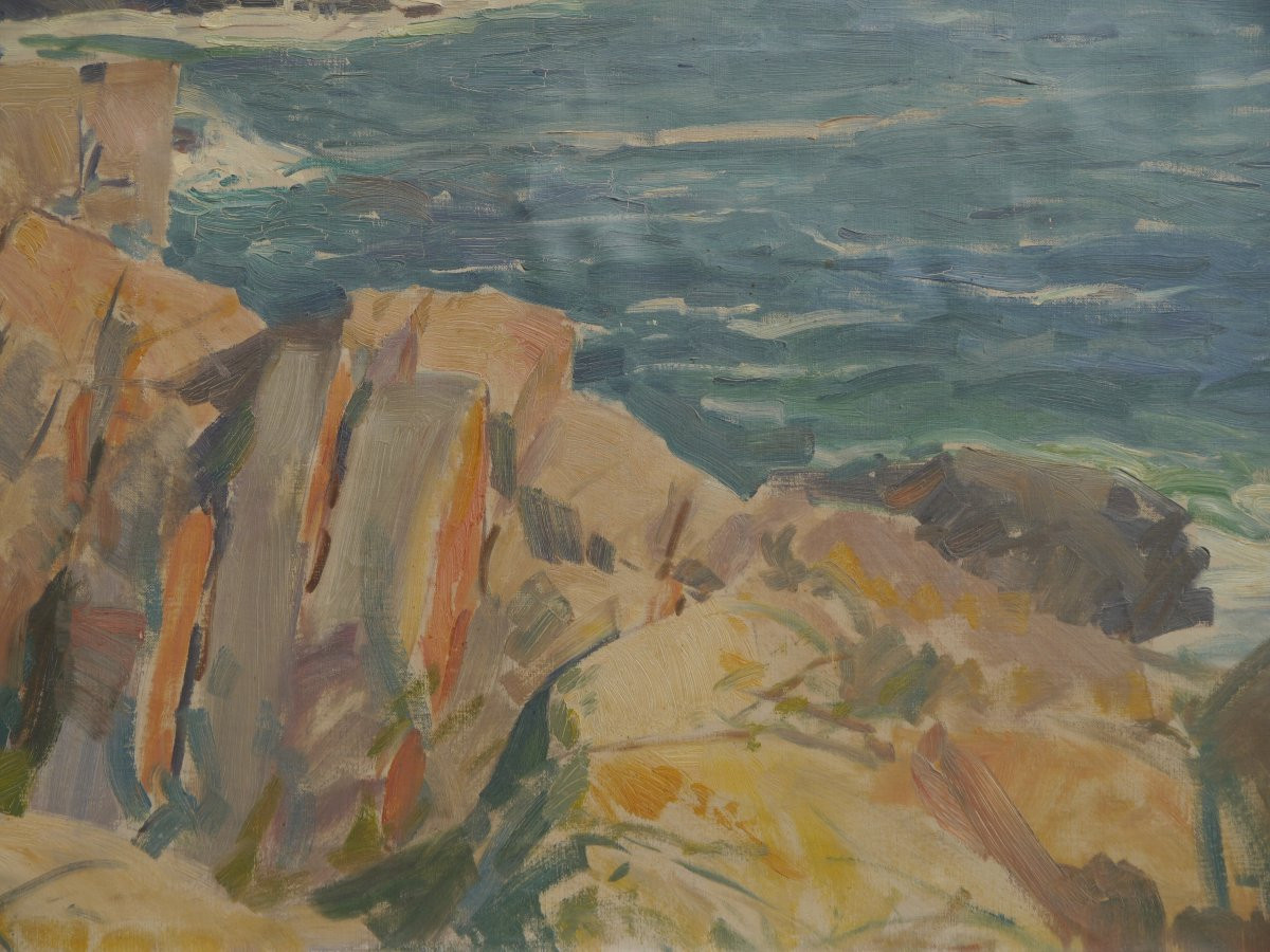 Marine, côte rocheuse. Gunnar WALLENTIN (1905-1985),peintre suédois-photo-1