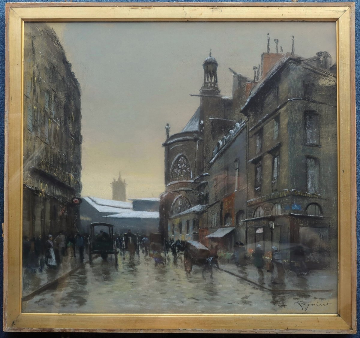 Paris Les Halles And Saint-eustache Church, Snow. Emile Cagniart (1851-1911)-photo-3