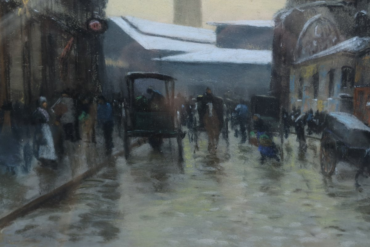 Paris Les Halles And Saint-eustache Church, Snow. Emile Cagniart (1851-1911)-photo-3