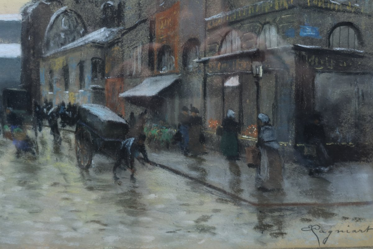 Paris Les Halles And Saint-eustache Church, Snow. Emile Cagniart (1851-1911)-photo-4