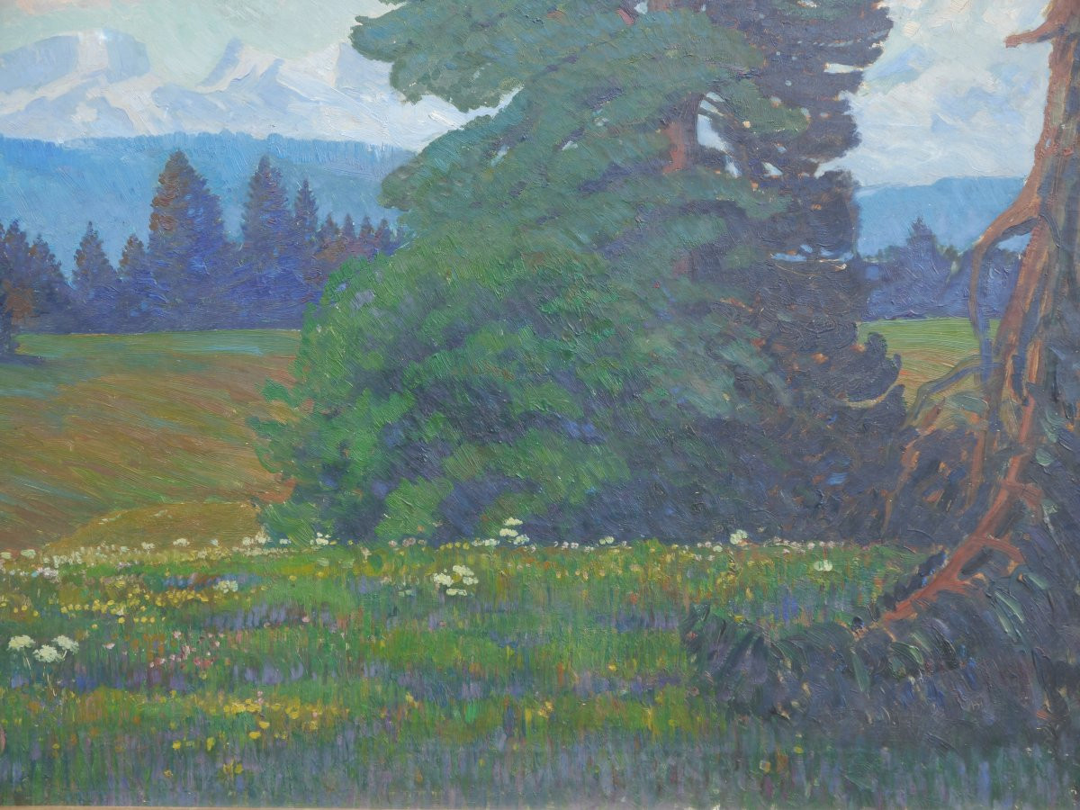 Arbre dans un paysage montagneux.Paul SCHWEIZER (1877-1945),Suisse,Bavière ?-photo-1