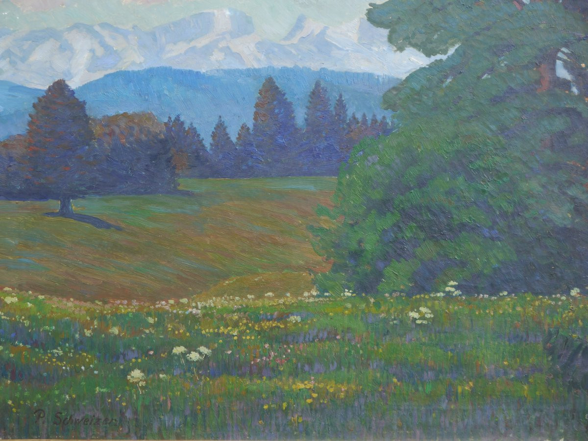 Arbre dans un paysage montagneux.Paul SCHWEIZER (1877-1945),Suisse,Bavière ?-photo-2