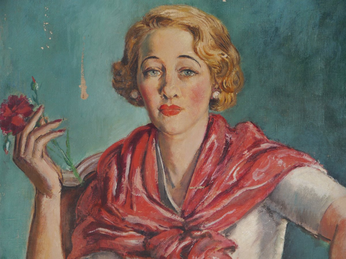 Femme blonde à la rose 1933. Harry BLOOMFIELD (1883-1941)-photo-3