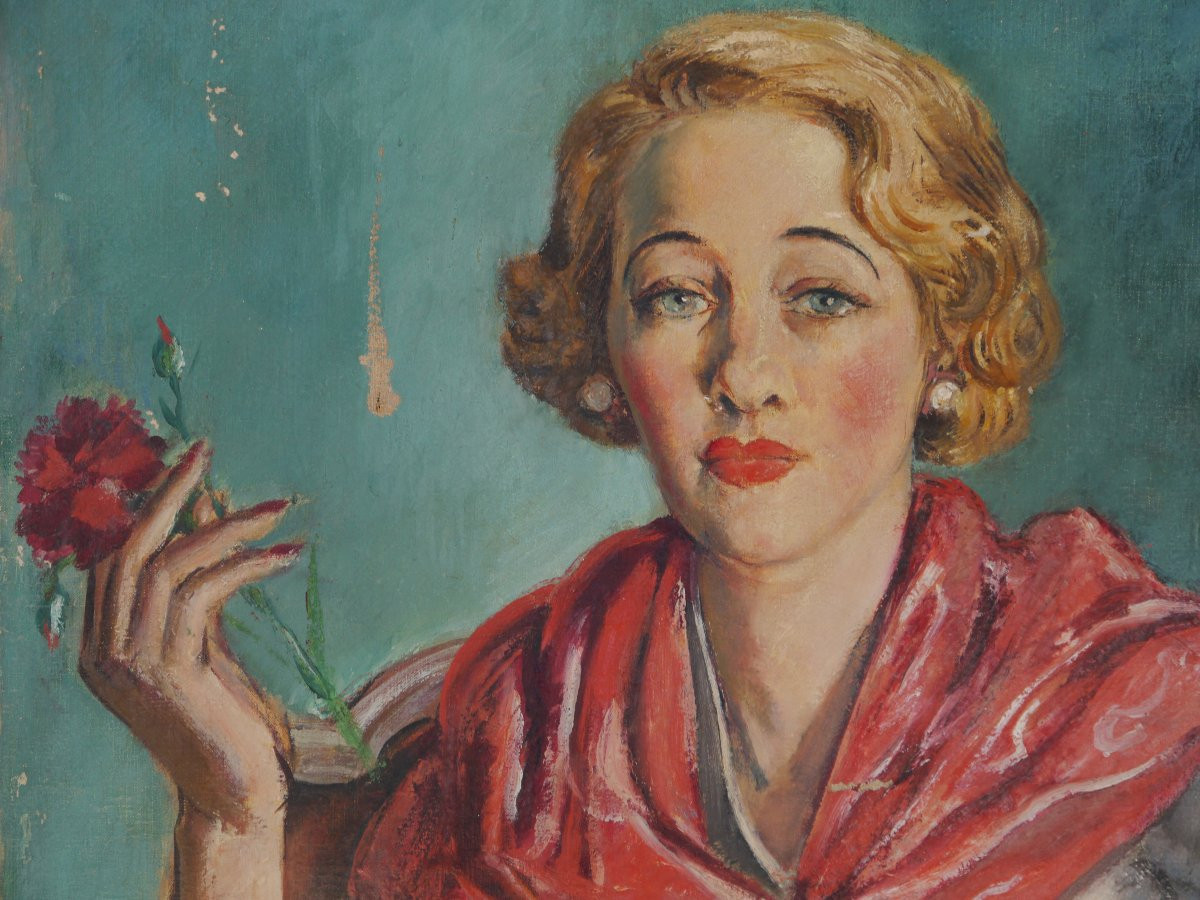 Femme blonde à la rose 1933. Harry BLOOMFIELD (1883-1941)-photo-1