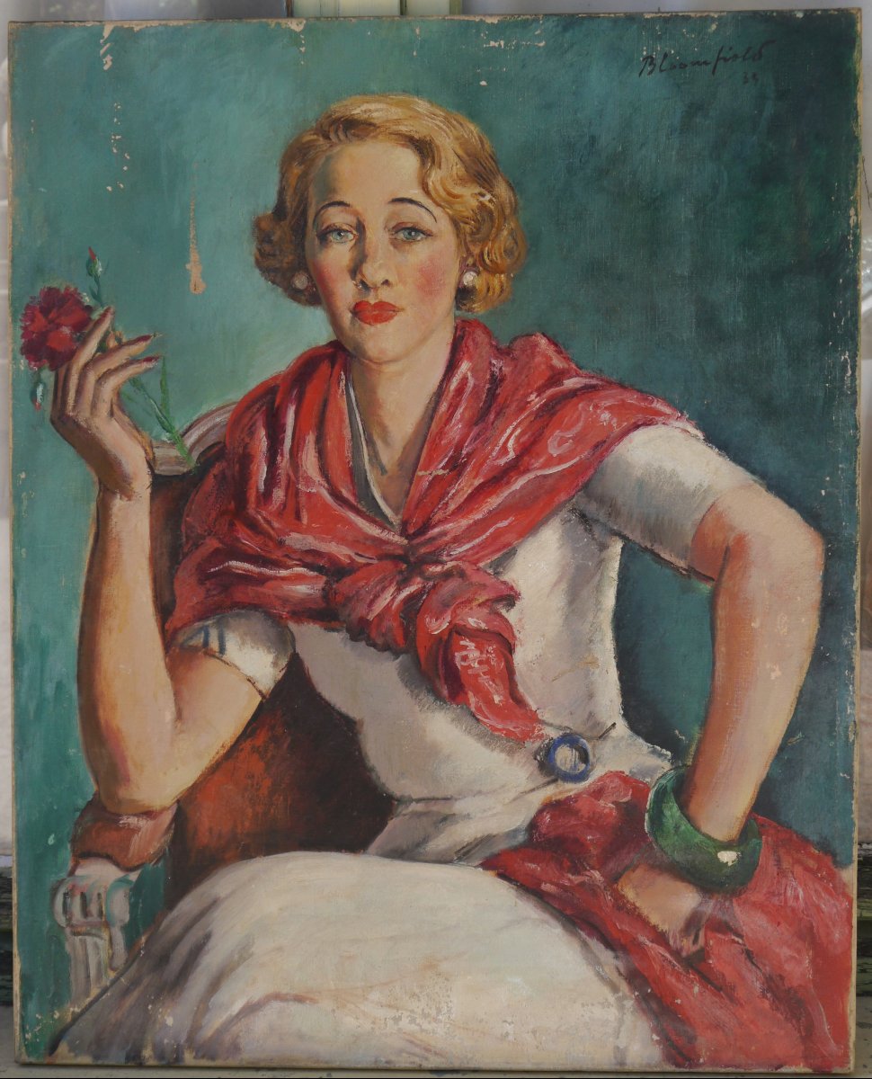 Femme blonde à la rose 1933. Harry BLOOMFIELD (1883-1941)-photo-4