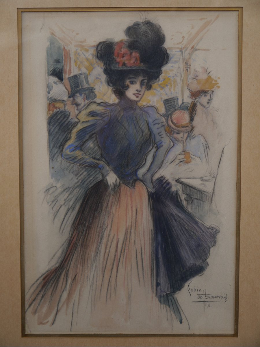 Elégante dans une brasserie parisienne 1898. Lubin DE BEAUVAIS (1873-1917)-photo-4