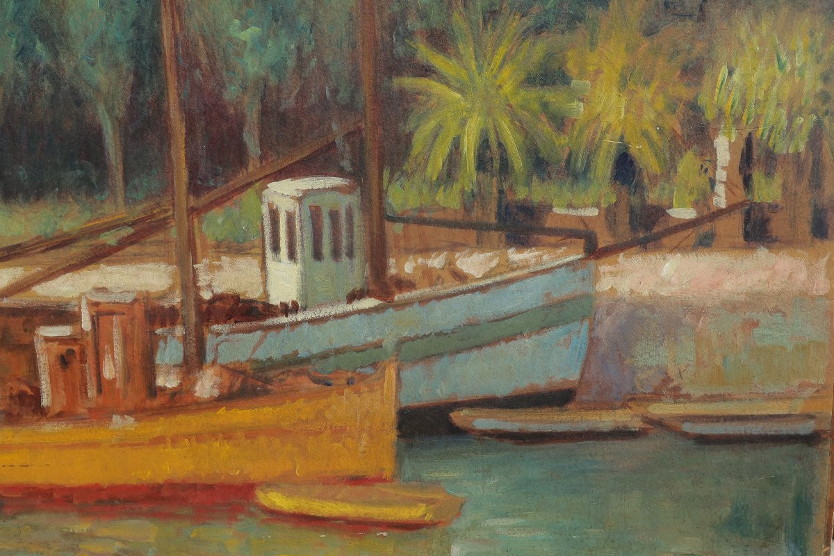 Robert Nettleton Field (1899-1987). Busy Port. Southern Hemisphere?-photo-4