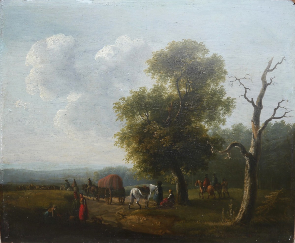 Animated Landscape With Horses And Riders - Romantic School, Early 19th Century, Follower Of Jean Louis Demarne