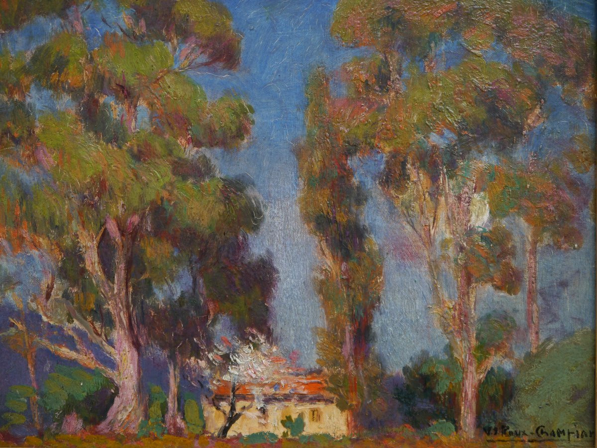 Landscape With Tall Trees, Provence, French Riviera. Joseph-victor Roux-champion (1871-1953). -photo-4