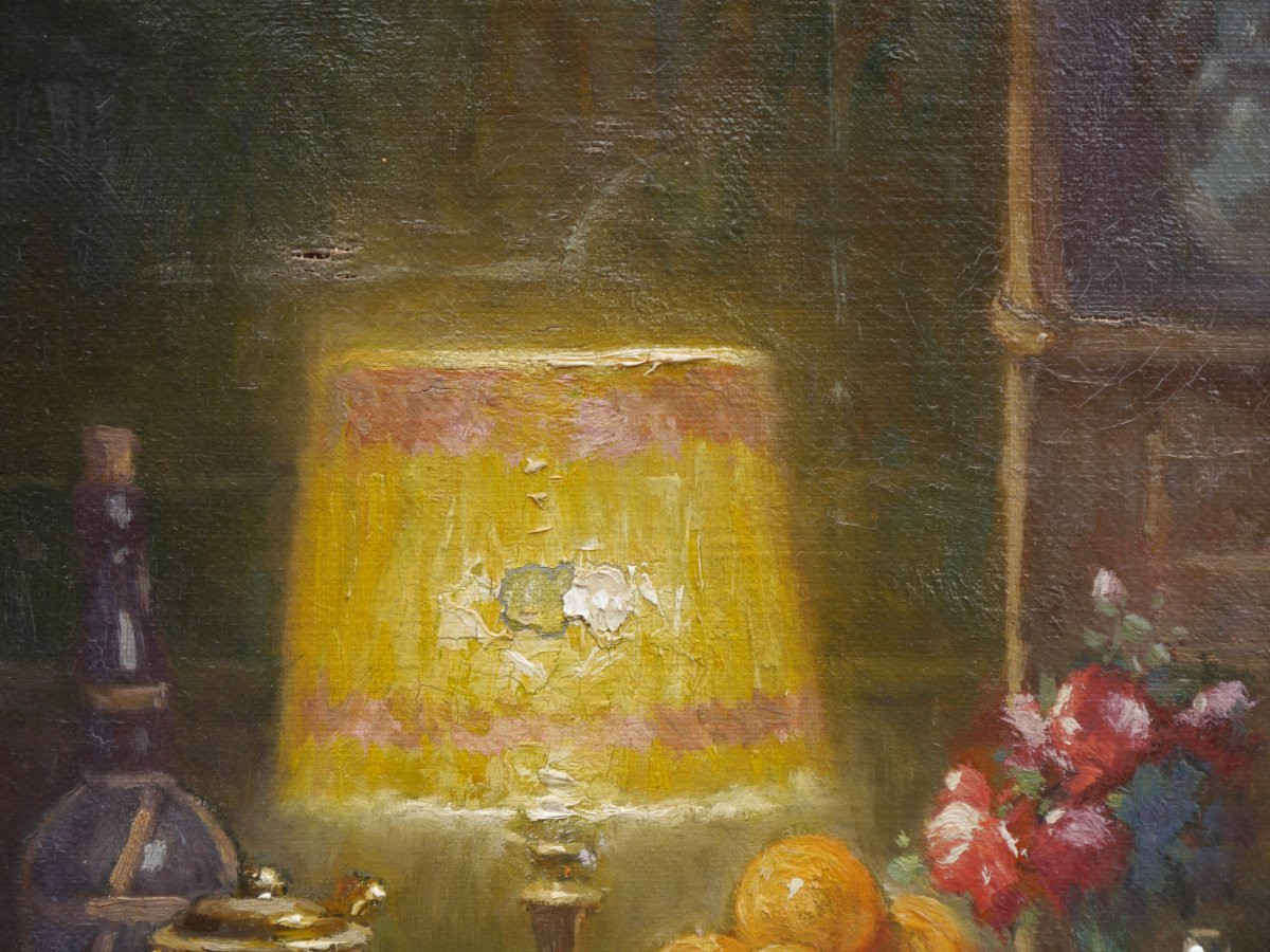 Intérieur à la table dressée pour un chocolat chaud. Maurice Louis MONNOT (1869-1937)-photo-3