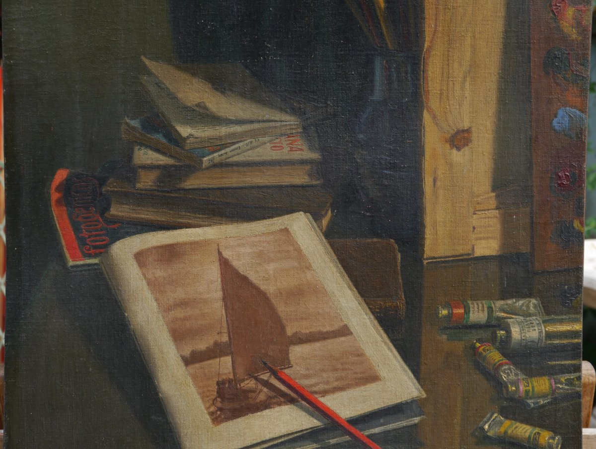 Les objets du peintres, vers 1950, signé.-photo-3