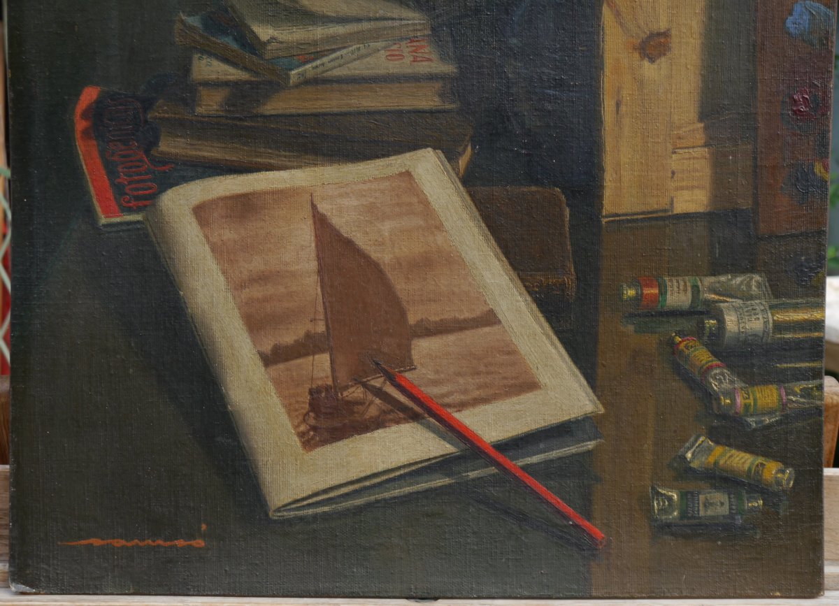Les objets du peintres, vers 1950, signé.-photo-4