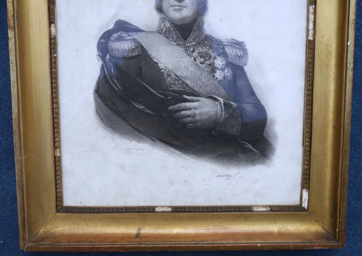 19th Century Gilded Frame, Throat And Heart Profile, 39.5x31.5 Cm, Louis-philippe Engraving-photo-1