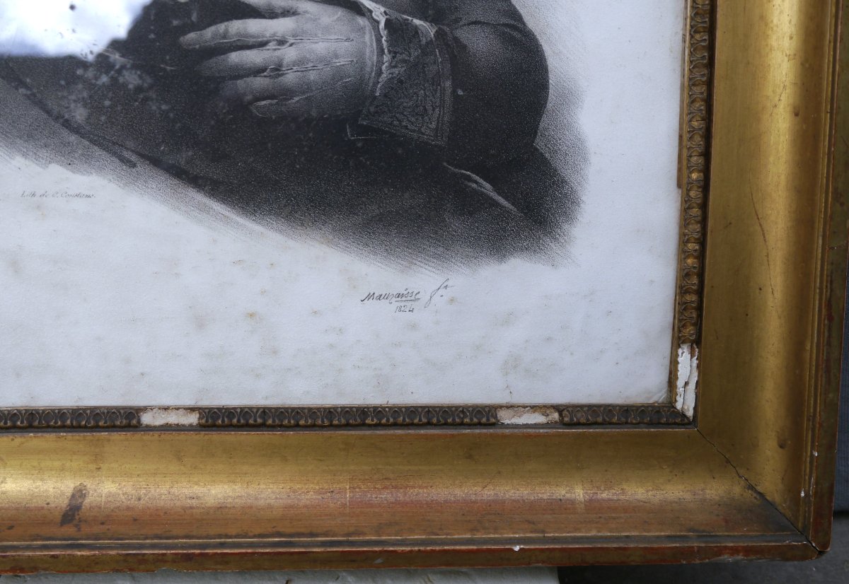 19th Century Gilded Frame, Throat And Heart Profile, 39.5x31.5 Cm, Louis-philippe Engraving-photo-4
