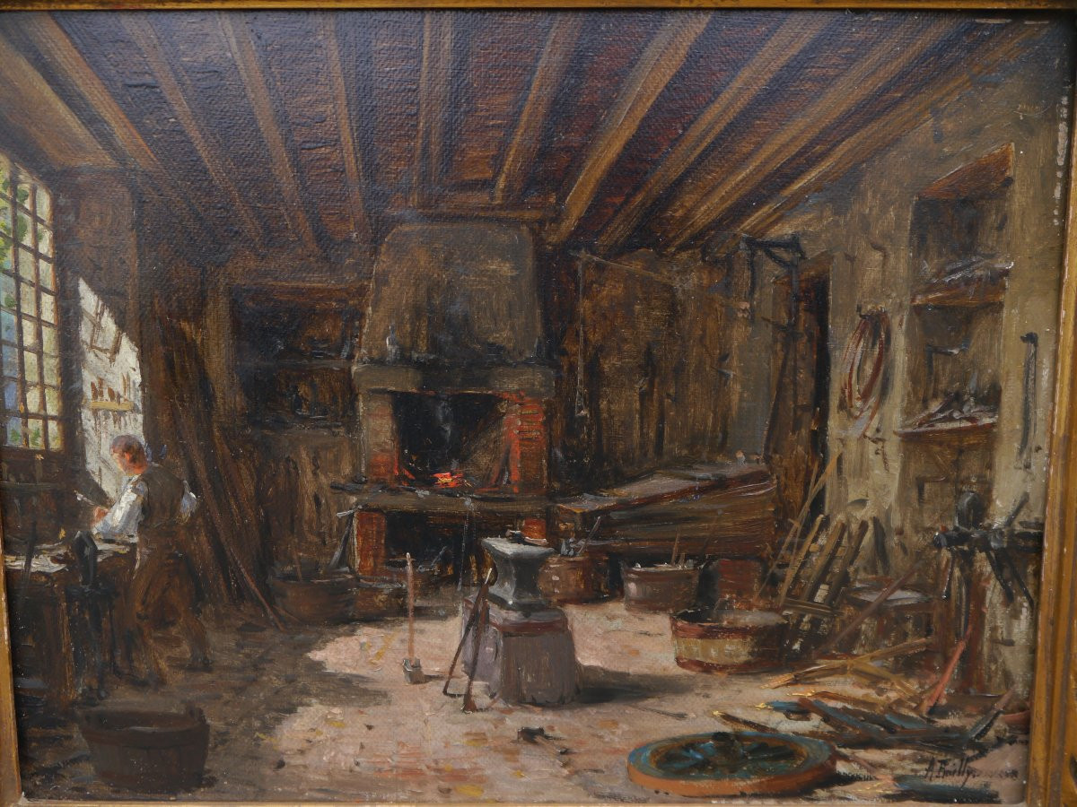 Atelier de forgeron ou charron. Alexandre BAILLY (1866-1949)-photo-2
