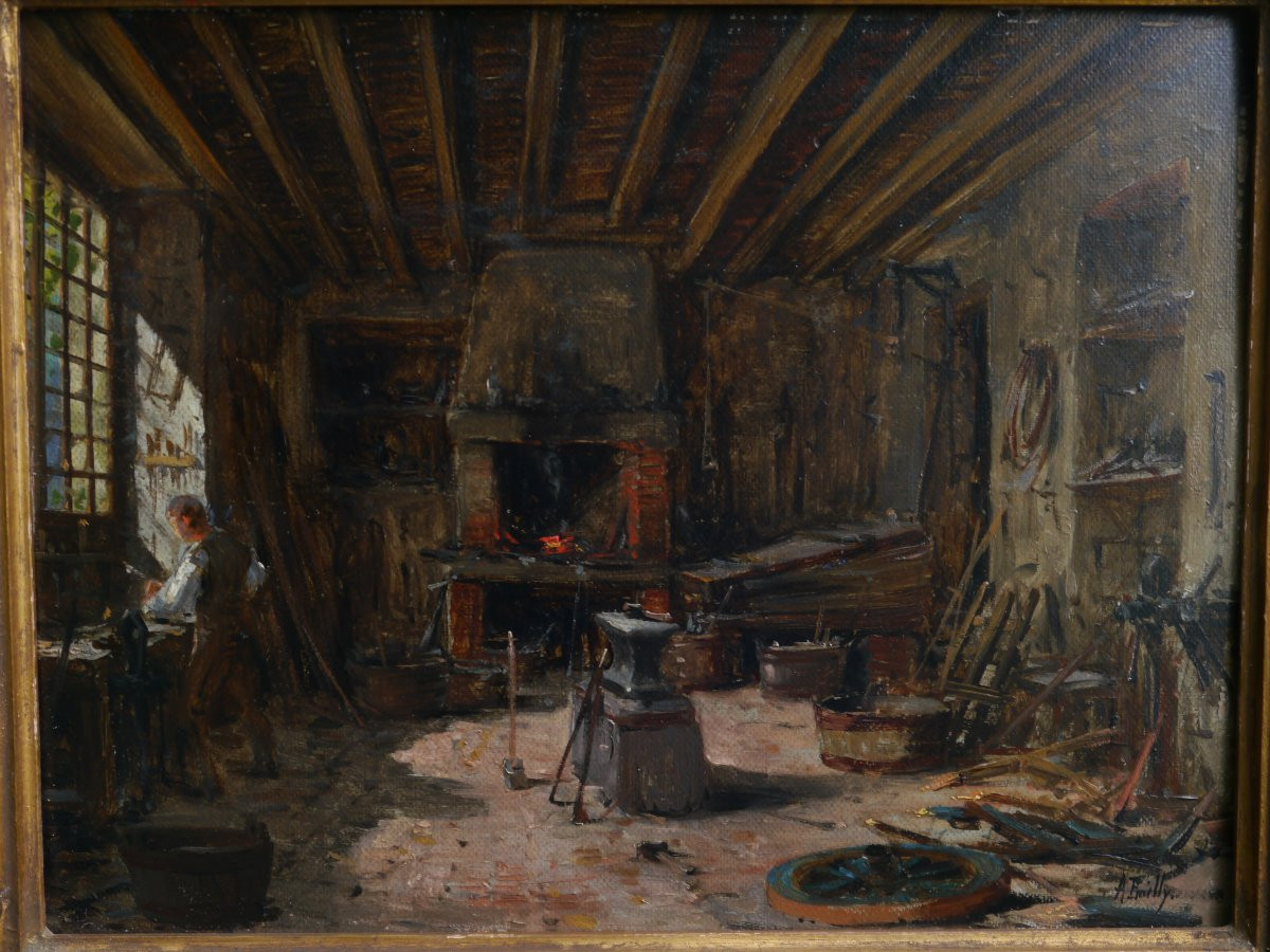 Atelier de forgeron ou charron. Alexandre BAILLY (1866-1949)-photo-3