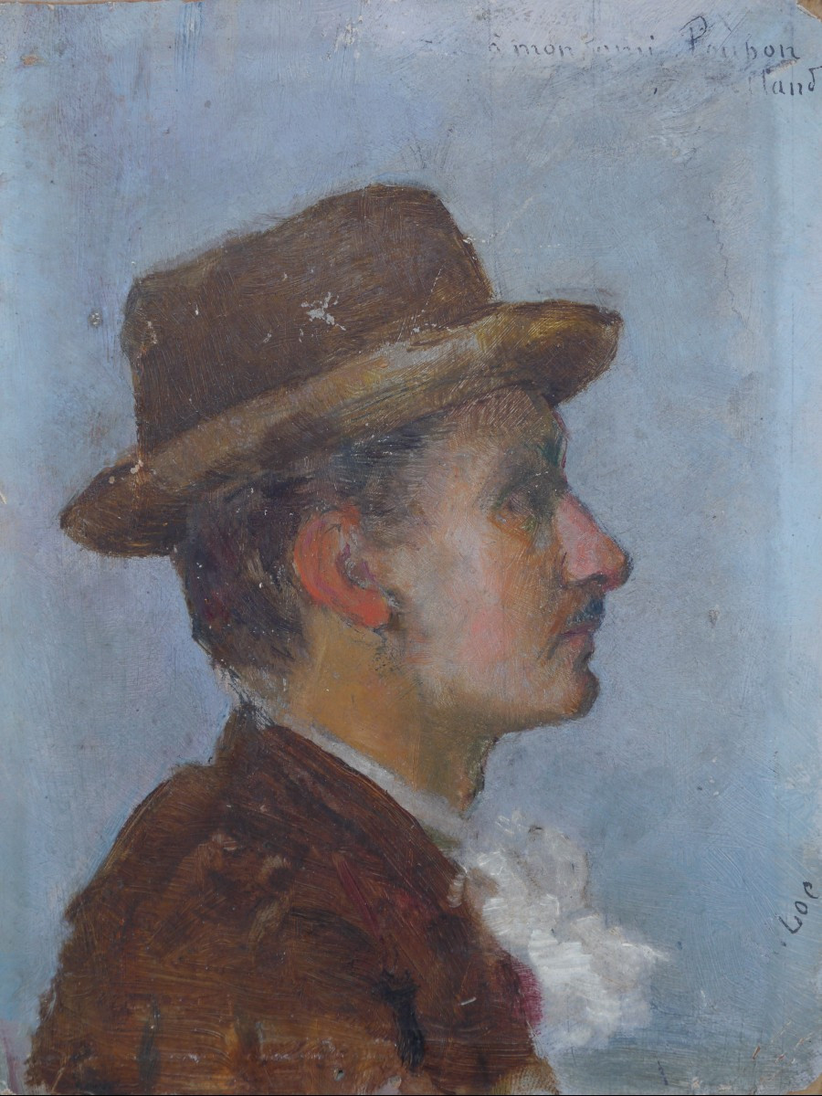 Portrait profil d'homme au chapeau 1891,  attrib. à Pierre Victor GALLAND (1822-1892)