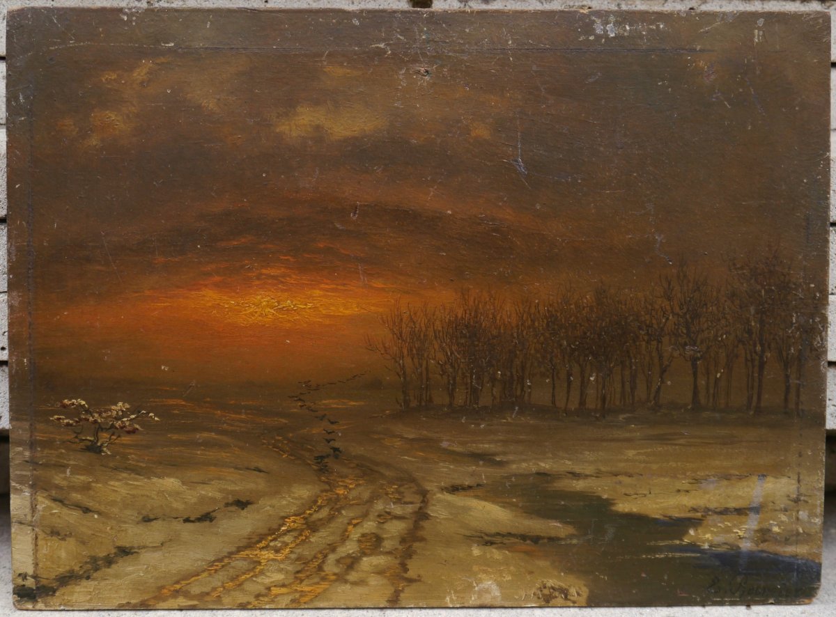 Paysage sous la neige au soleil couchant. George CHAMIER (1842-1915)-photo-2