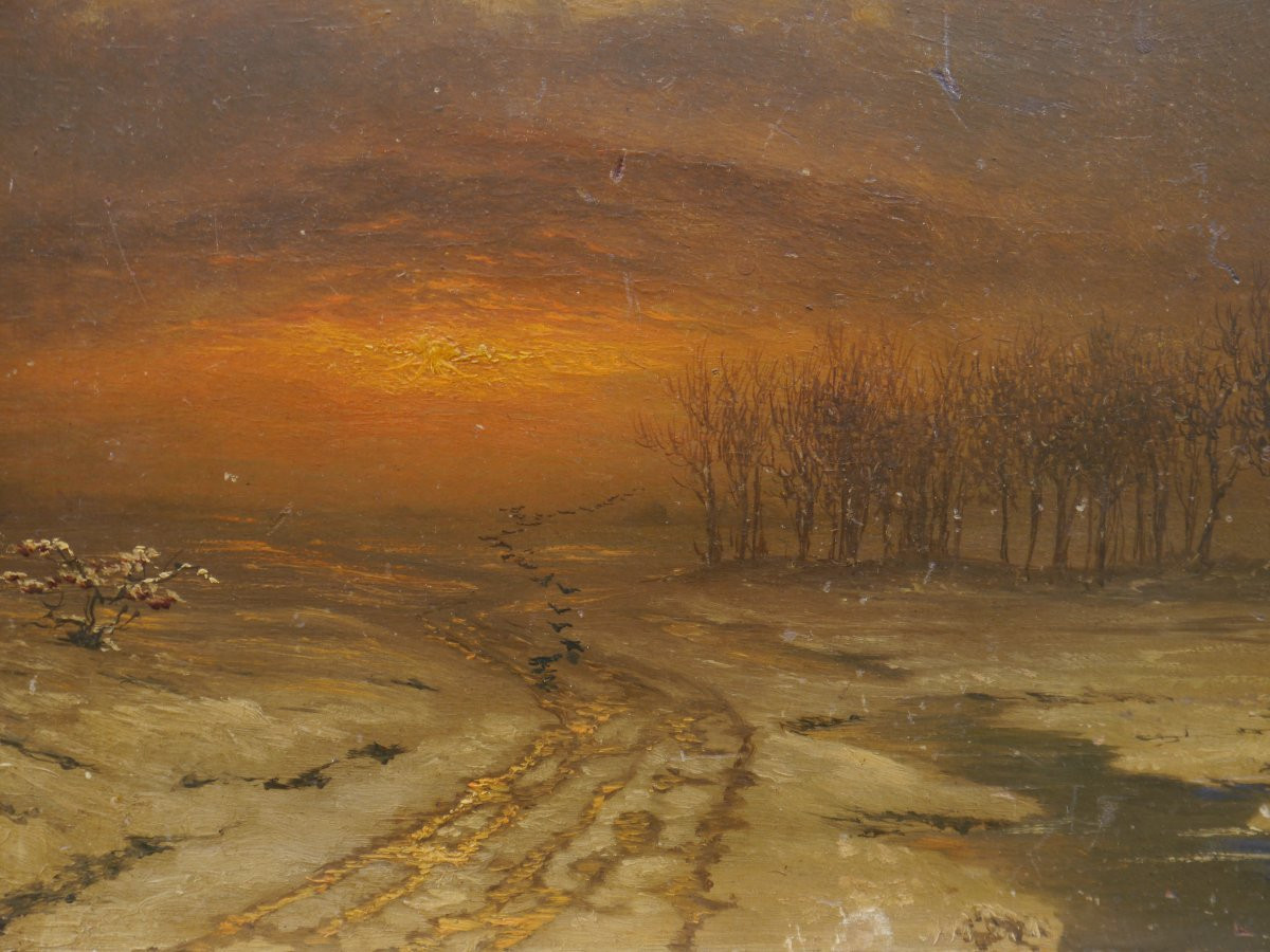 Paysage sous la neige au soleil couchant. George CHAMIER (1842-1915)-photo-1