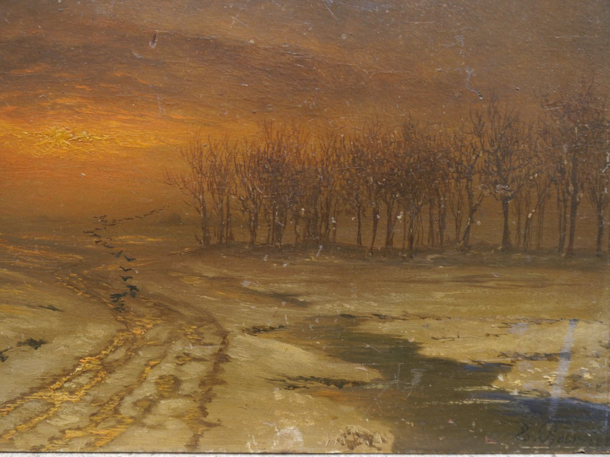 Paysage sous la neige au soleil couchant. George CHAMIER (1842-1915)-photo-2