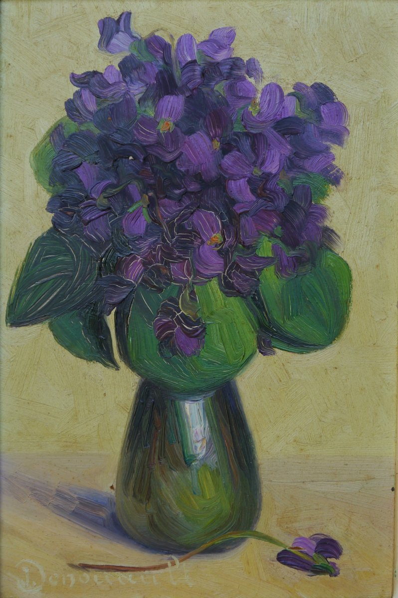 Bouquet de violettes. Signé Denouault XXè-photo-2