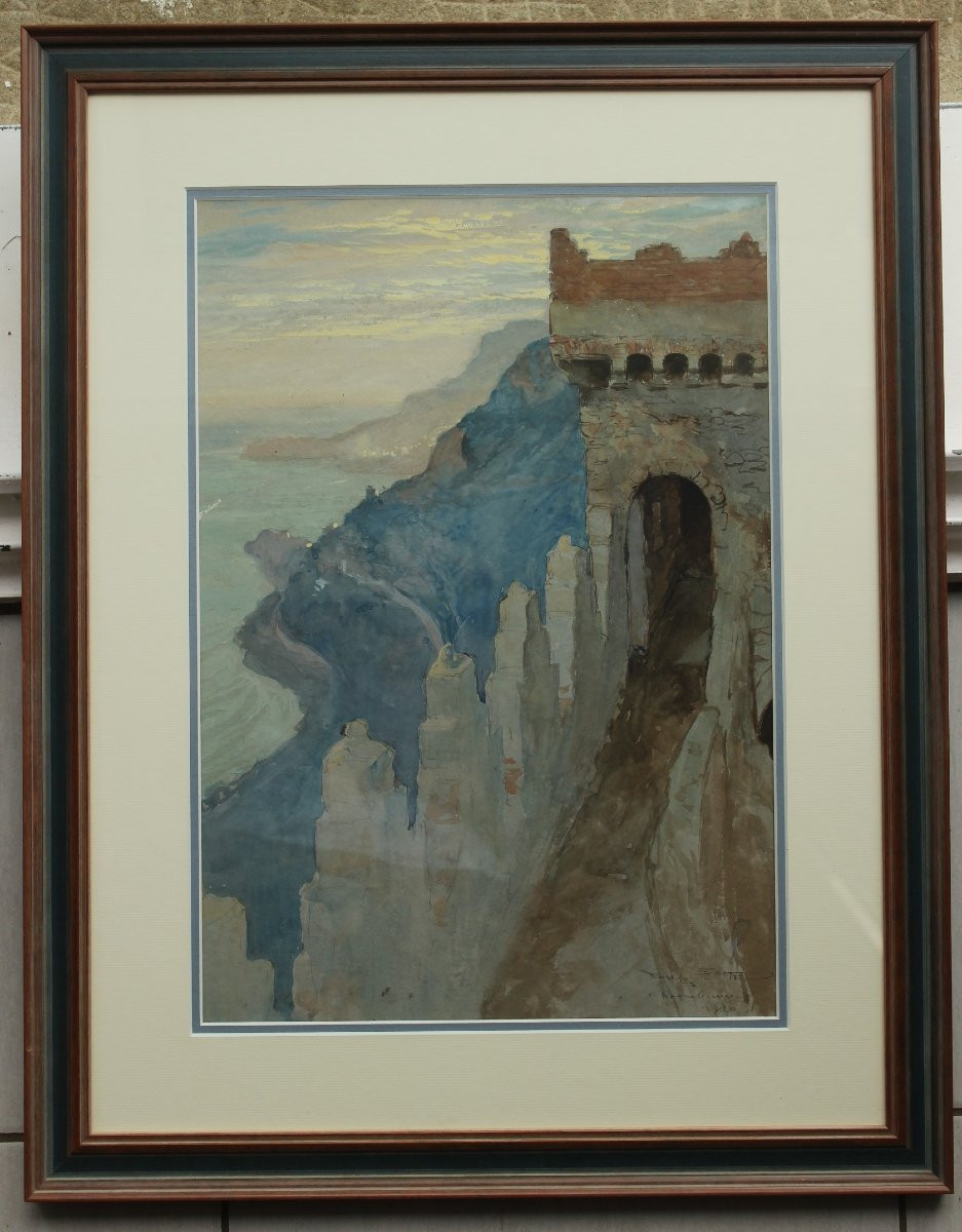 Roquebrune-cap-martin, Old Castle And Monte-carlo. Georges Scott (1873-1942)-photo-3