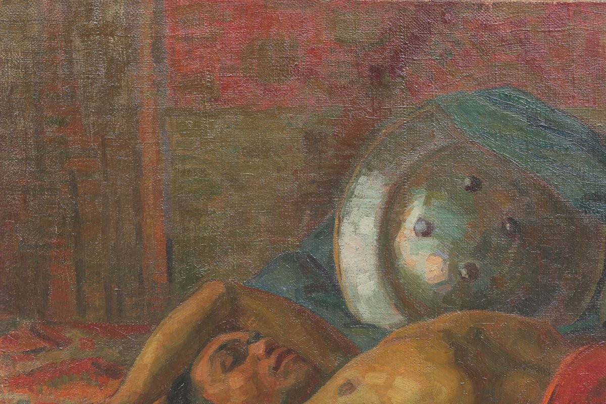 Guerrier se reposant. Grand tableau début XXè-photo-3