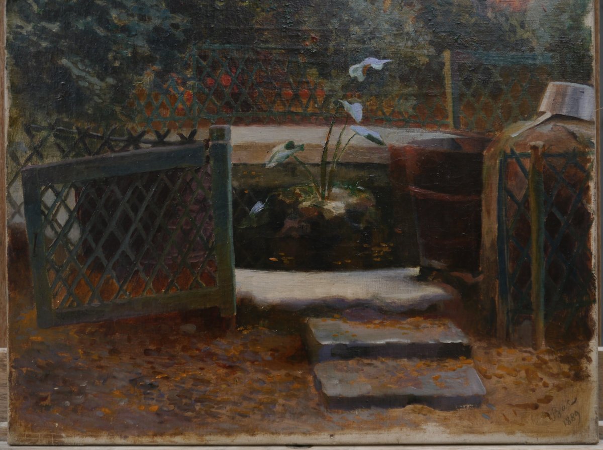 Bassin dans un jardin 1889. Ferdinand Sigismond BAC (1859-1952)-photo-4