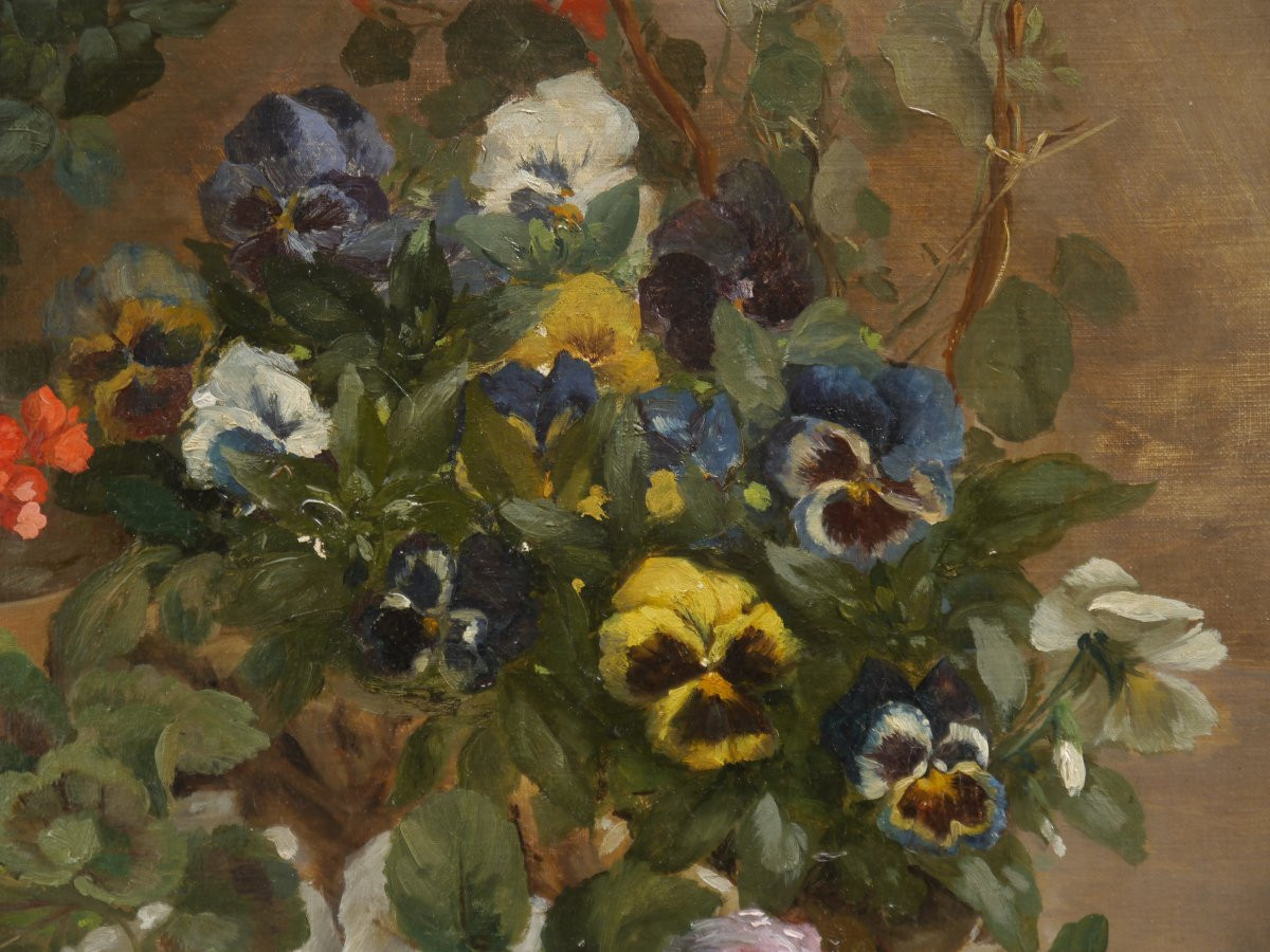 Grande composition florale aux capucines 1882. Jean Baptiste Adolphe BRONQUART (XIX)-photo-4