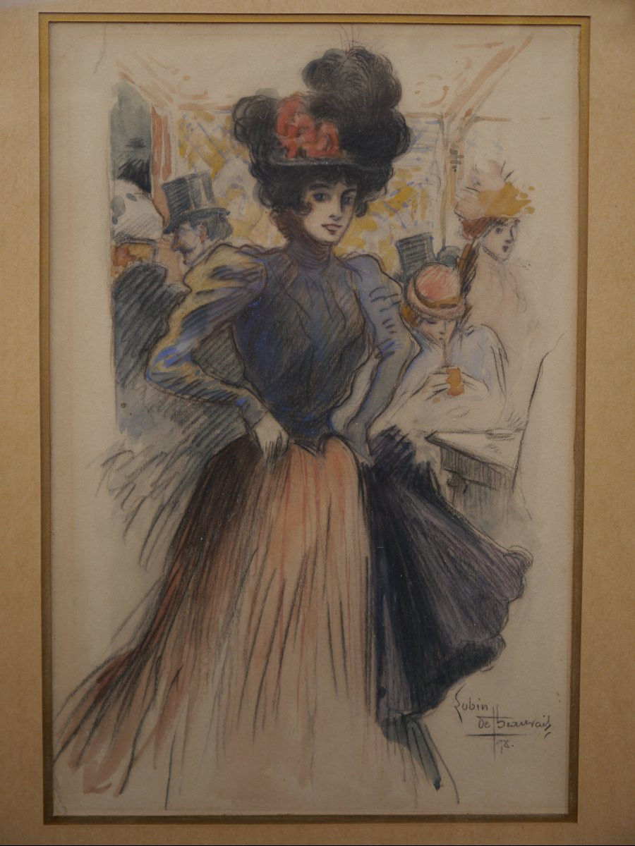 Elégante dans une brasserie parisienne 1898. Lubin DE BEAUVAIS (1873-1917)-photo-2
