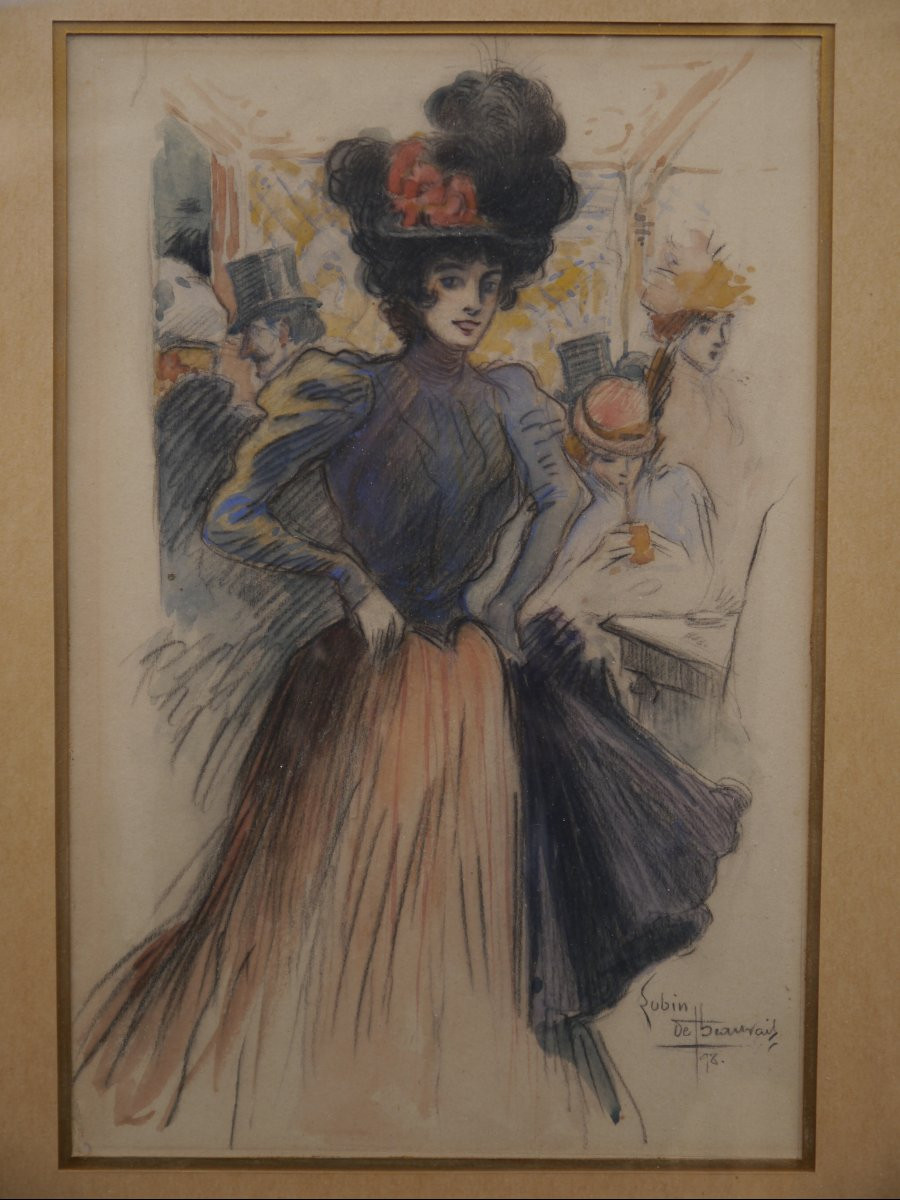 Elégante dans une brasserie parisienne 1898. Lubin DE BEAUVAIS (1873-1917)-photo-3