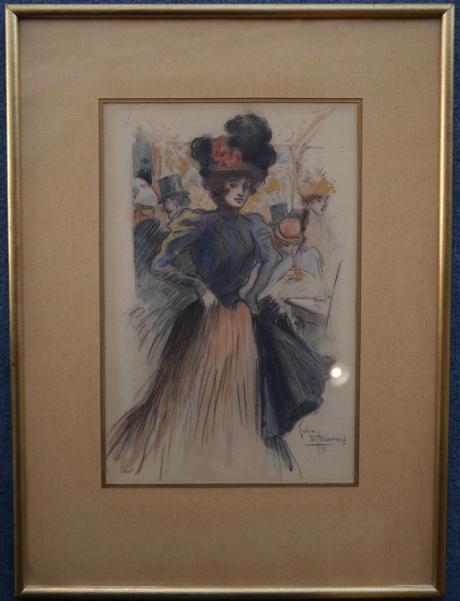 Elégante dans une brasserie parisienne 1898. Lubin DE BEAUVAIS (1873-1917)-photo-4