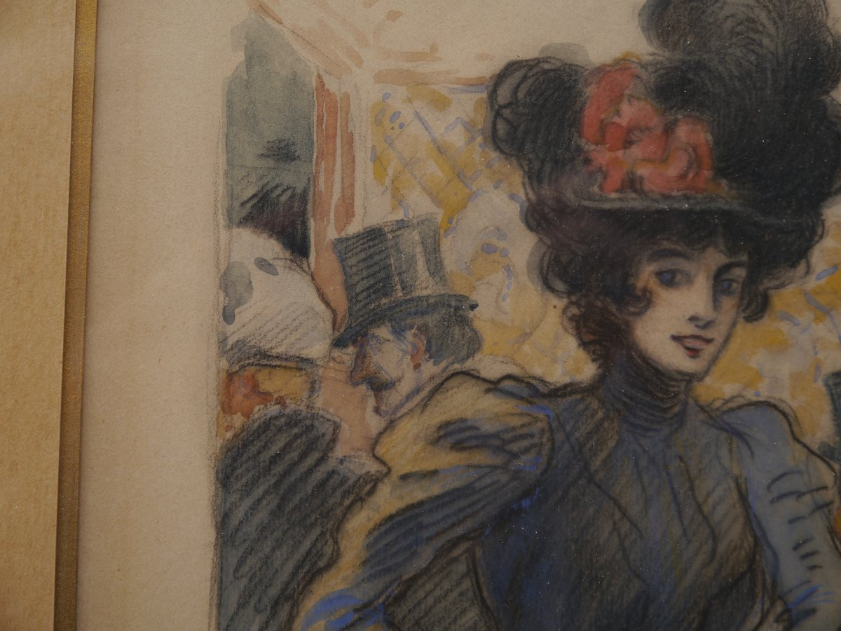 Elégante dans une brasserie parisienne 1898. Lubin DE BEAUVAIS (1873-1917)-photo-3